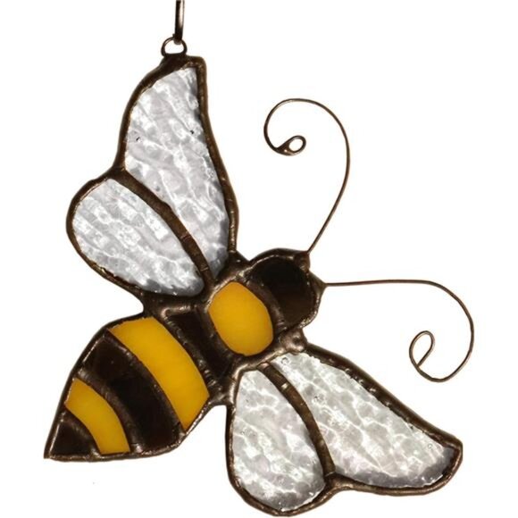 Bumble Bee Ornament Stained Glass Window Hanging Suncatcher Home Decor - Picture 1 of 7